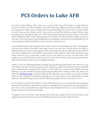 PCS Orders to Luke AFB