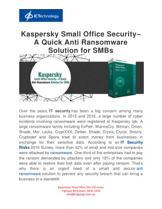 Kaspersky Small Office Security-A Quick Anti Ransomware Solution: ICTechnology
