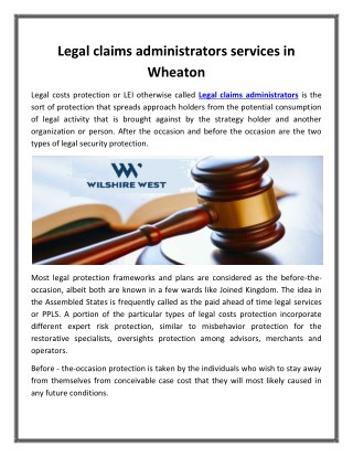 Legal claims administrators services in Wheaton