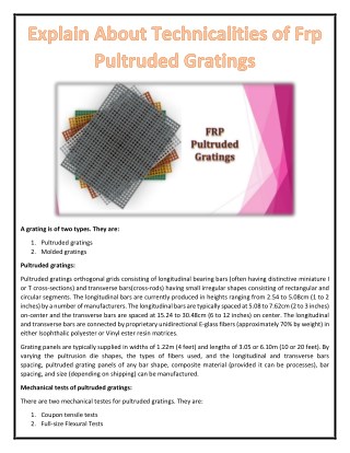Explain About Technicalities of Frp Pultruded Gratings