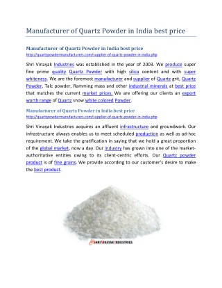 Manufacturer of Quartz Powder in India best price