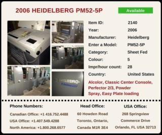 Buy Used 2006 PM52-5P HEIDELBERG Printing Press Machine