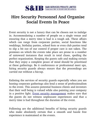 Hire Security Personnel And Organise Social Events In Peace
