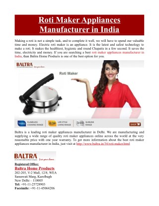 Roti Maker Appliances Manufacturer in India