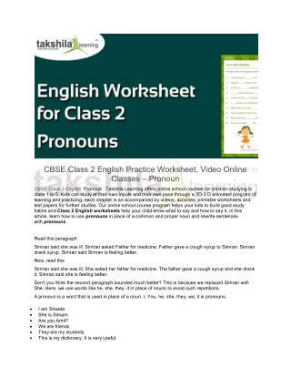 CBSE Class 2 English Practice Worksheet - Pronouns