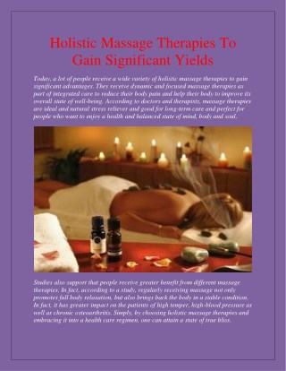 Holistic Massage Therapies To Gain Significant Yields