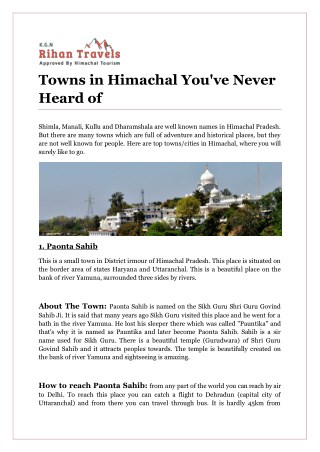 Towns in Himachal You've Never Heard of