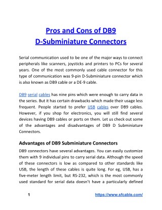 Pros and Cons of DB9 D-Subminiature Connectors