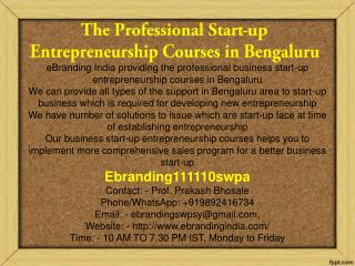 The Professional Start-up Entrepreneurship Courses in Bengaluru