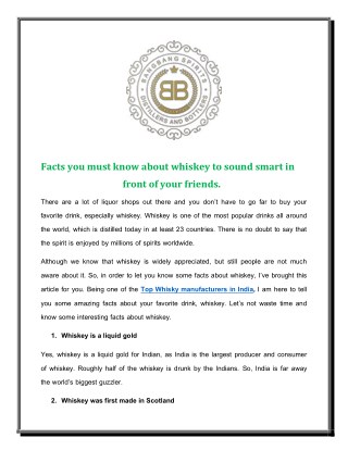 Facts you must know about whiskey to sound smart in front of your friends | Top Whisky manufacturers