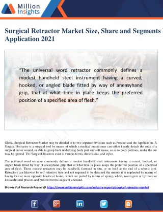 Surgical Retractor Market Trends, Investment Feasibility Analysis Report 2021