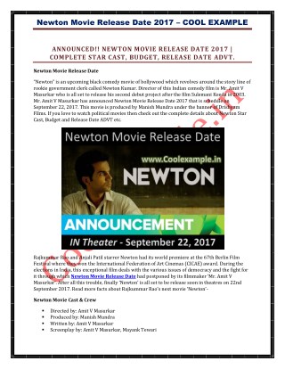 Newton Movie Release Date