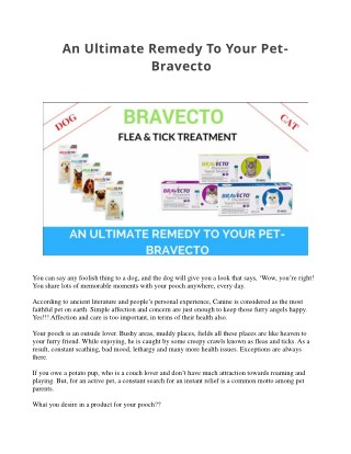 An Ultimate Remedy To Your Pet Bravecto