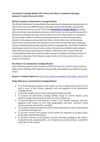 Automotive Coatings Market 2017 – Challenges, Key Vendors, Drivers and Trends by Forecast 2022