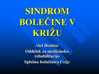 SINDROM BOLEČINE V KRIŽU