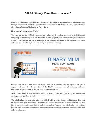MLM Binary Plan How it Works?