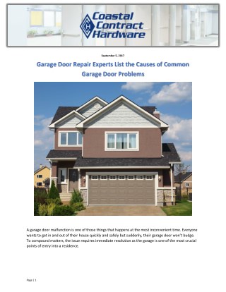 Garage Door Repair Experts List the Causes of Common Garage Door Problems