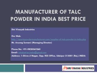 Manufacturer of talc powder in India best price