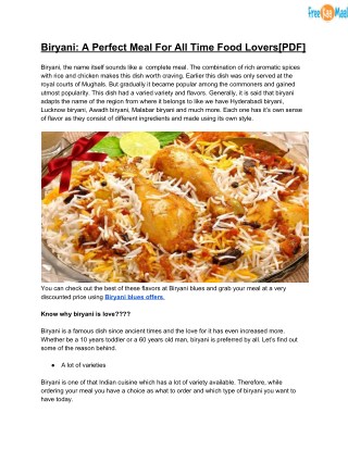 Biryani: A Perfect Meal For All Time Food Lovers[PDF]