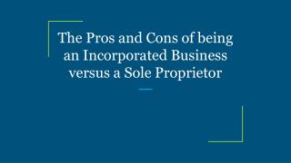 The Pros and Cons of being an Incorporated Business versus a Sole Proprietor