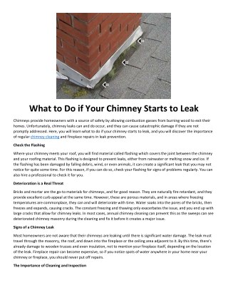 What to Do if Your Chimney Starts to Leak