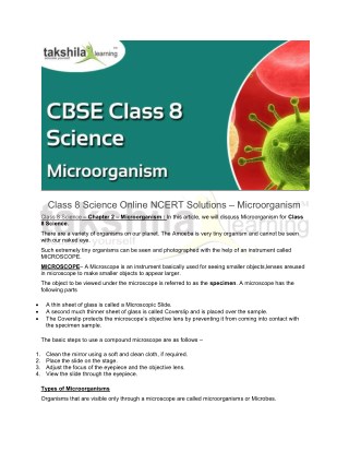 Class 8 Science Online NCERT Solutions - Microorganism