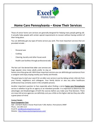 Home Care Pennsylvania – Know Their Services