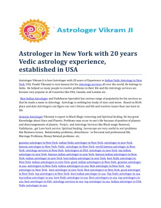 Best Indian Vedic Astrologer in New York,USA-Astrologer VikramJi