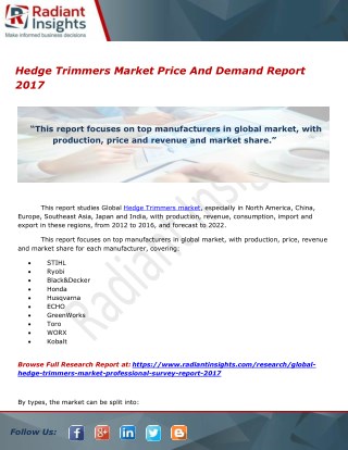 Hedge Trimmers Market Price And Demand Report 2017