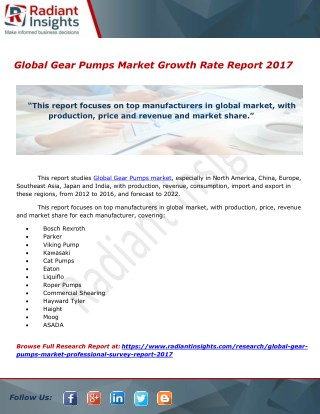 Global Gear Pumps Market Growth Rate Report 2017