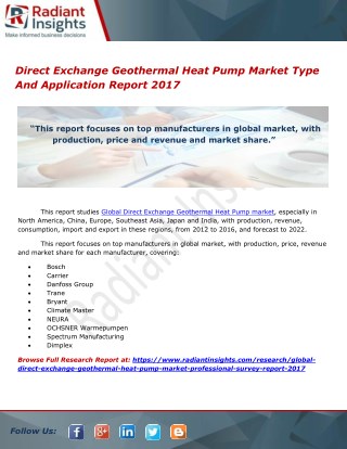 Direct Exchange Geothermal Heat Pump Market Type And Application Report 2017