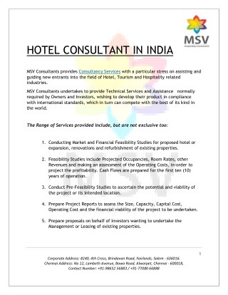 Hotel Consultant in India