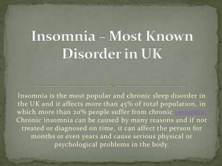 Insomnia – Most Known Disorder in UK