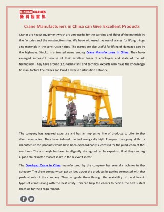 Crane Manufacturers in China can Give Excellent Products