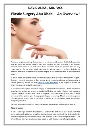 Plastic Surgery Abu Dhabi – An Overview!