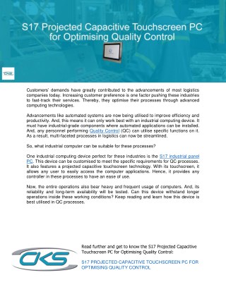 S17 Projected Capacitive Touchscreen PC for Optimising Quality Control