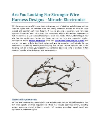Are You Looking For Stronger Wire Harness Designs - Miracle Electronics
