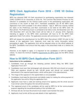 IBPS Clerk Application Form 2018