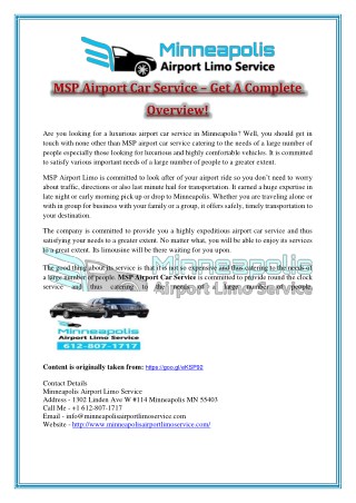 MSP Airport Car Service – Get A Complete Overview!