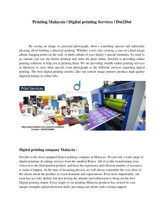 Print malaysia | Digital printing servives | Dot2dot