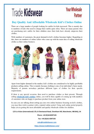 Buy Quality And Affordable Wholesale Kid’s Clothes Online