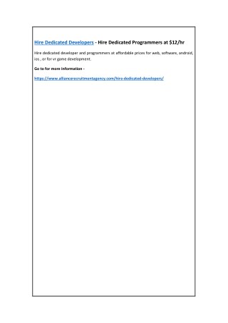Hire Dedicated Developers - Hire Dedicated Programmers at $12/hr