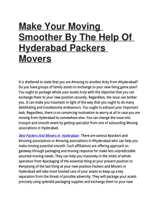 Make Your Moving Smoother By The Help Of Hyderabad Packers Movers