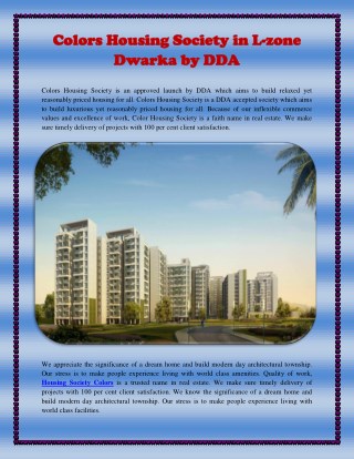 Colors Housing Society in L-zone Dwarka by DDA