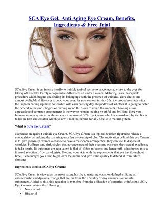 SCA Eye Gel: Anti Aging Eye Cream, Benefits, Ingredients & Free Trial