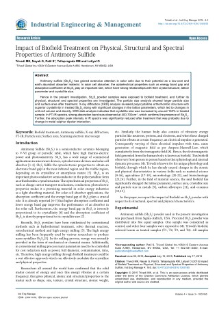 Trivedi Effect - Impact of Biofield Treatment on Physical, Structural and Spectral Properties of Antimony Sulfide