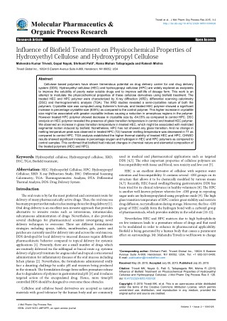 Triveda Effect - Influence of Biofield Treatment on Physicochemical Properties of Hydroxyethyl Cellulose and Hydroxyprop