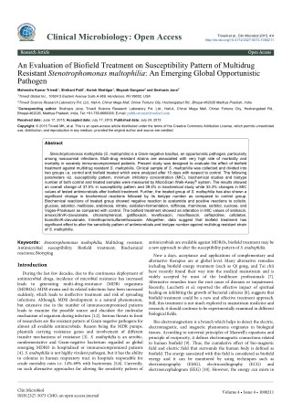Trivedi Effect - An Evaluation of Biofield Treatment on Susceptibility Pattern of Multidrug Resistant Stenotrophomonas m