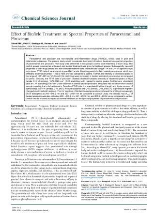 Trivedi Effect - Effect of Biofield Treatment on Spectral Properties of Paracetamol and Piroxicam