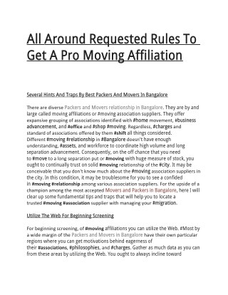 All Around Requested Rules To Get A Pro Moving Affiliation